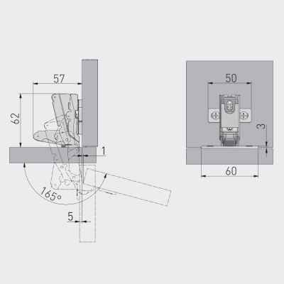 Петля накладная, 45°, планка H=2, без еврошурупа, GTV ZP-KT45H2-BE