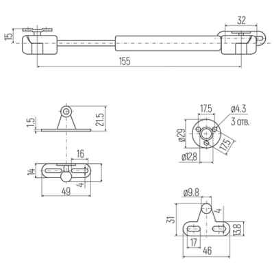 Подъемник газовый мини 160мм 60N .GL-60160