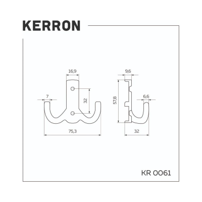 Крючок мебельный 2-х рожковый KERRON KR 0061 хром (в точку)